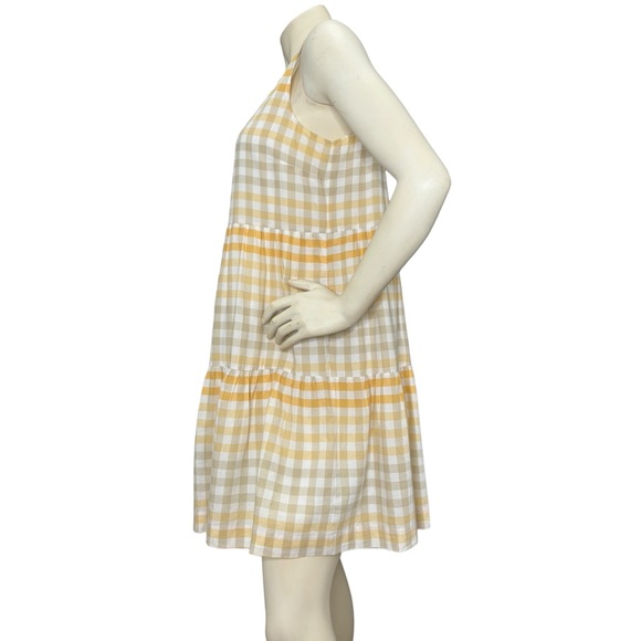 MADEWELL Yellow, White & Gray Plaid Button Down Sleeveless Tiered Ruffle Dress,M - Picture 7 of 16